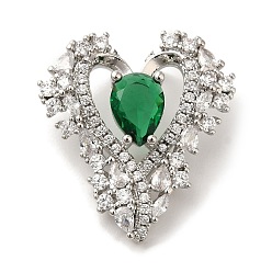Платина Стойка металлическая латунная микропрофилированная кубическая циркония подвески, со стеклом, долговечный, без кадмия и без свинца, сердце, платина, 23.5x22x8.5 мм, отверстие : 2.5 мм