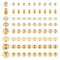 Golden 70Pcs 7 Style Brass Spacer Beads, Carved Brass Spacer Beads, Long-Lasting Plated, Mixed Shape, Golden, 5x1mm, Hole: 1.4mm, 10pcs/style
