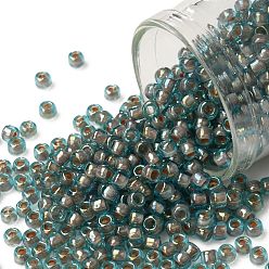 (1851) Brick Lined Aqua Rainbow Toho runde Rocailles, japanische Rocailles, (1851) mit Ziegeln ausgekleideter Aquaregenbogen, 8/0, 3 mm, Bohrung: 1 mm, über 222pcs / Flasche, 10 g / Flasche