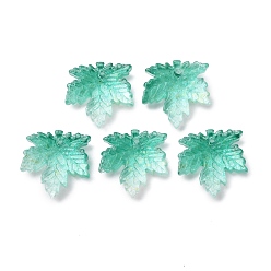 Бирюза Подвесной светильник из двухцветного прозрачного стекла, кленового листа, с блеском порошок, бирюзовые, 16x16x4 мм, отверстие : 1.2 мм