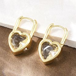 Настоящее золото 18K Серьги-кольца из латуни с микропаве и прозрачным кубическим цирконием в форме сердца, реальный 18 k позолоченный, 22.5x13x5 мм