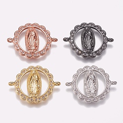 (52) Непрозрачная лаванда Латунные микро проложить кубических ссылки циркония, плоские круглые с Девой Марией, прозрачные, разноцветные, 16x21.5x3 мм, отверстие : 1.5 мм