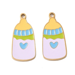 Лиловый 304 нержавеющей стальной эмали подвески, бутылочка для кормления ребенка, ионное покрытие (ip), реальный 18 k позолоченный, сирень, 18x9x1.5 мм, отверстие : 1.2 мм