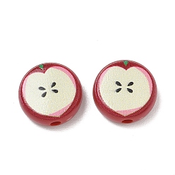 Dark Red Printed Opaque Acrylic Beads, Apple, Dark Red, 16.5x17x7mm, Hole: 3mm