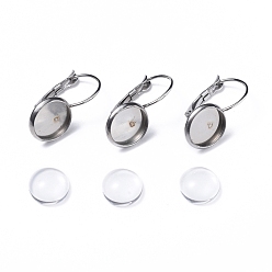 Нержавеющая Сталь Цвет DIY серьги решений, с 304 серьгами из нержавеющей стали и прозрачными овальными стеклянными кабошонами, цвет нержавеющей стали, кабошоны: 9.5~10x3.5 мм, 1 шт / комплект, серьги: 21x12 мм, лоток : 10 мм, штифты : 0.8 мм, 1 шт / комплект
