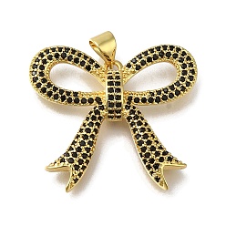 Настоящее золото 18K Латунь с микропокрытием, долговечный, без кадмия и без свинца, бантом прелести, чёрные, реальный 18 k позолоченный, 25.5x28.5x5 мм, отверстие : 4x3.5 мм