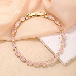 Pink Европейские латунные теннисные браслеты с инкрустацией кубическим цирконием и звеньями в форме «конского глаза» для женщин., золотые, розовые, 6.69 дюйм (17 см)
