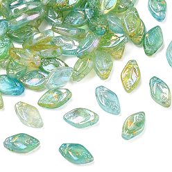 Vert Clair Placage uv perles acryliques transparentes, iridescent, feuille, avec de la poudre de paillettes, vert clair, 10.5x6x3mm, Trou: 1.5mm
