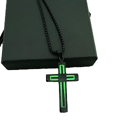 Зеленый Светящиеся ожерелья с подвесками из нержавеющей стали, светящийся в темноте крест, зелёные, 23.62 дюйм (60 см)