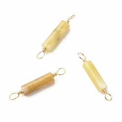 Topaz Jade Natural Topaz Jade Connector Charms, with Light Gold Eco-Friendly Copper Wire Wrapped, Column, 22~23.5x4mm, Hole: 2.2~2.4mm