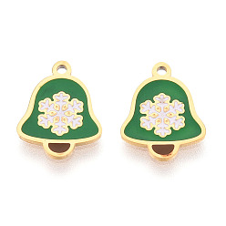 Морско-зеленый 304 из нержавеющей стали шармы эмали, рождественский колокольчик с подвеской в виде снежинки, ионное покрытие (ip), реальный 14 k позолоченный, цвета морской волны, 12.9x9.9x0.9 мм, отверстие : 1 мм