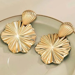 Золотой Сплав мотаться серьги стержня, массивный цветок в форме ракушки, золотые, 70x45 мм