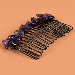 Purple Natural Amethyst with Metal Chips Hair Combs, Hair Accessories for Women Girls, Purple, 80x40mm