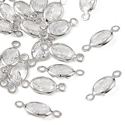 Clear SHEGRACE Brass Pave Cubic Zirconia Oval Connector Charms, Cadmium Free & Nickel Free & Lead Free, Long-Lasting Plated, Real Platinum Plated, Clear, 11.5x5x2.5mm, Hole: 1.2mm