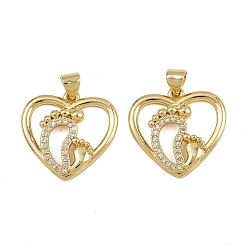 Настоящее золото 16K Латунные микро проложить кубического циркония подвески, сердце, реальный 16 k позолоченный, 20.5x21.5x3 мм, отверстие : 3x4 мм