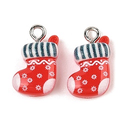 Christmas Socking Подвески из непрозрачной смолы на рождественскую тематику, с железной платиной петлей, рождественские носки, 17x12x6 мм, отверстие : 1.8 мм