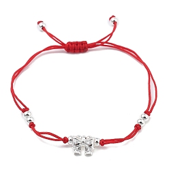 Красный Нейлоновые нити плетеные браслеты из бисера, с латунными подвесками-бантиками, красные, внутренний диаметр: 7/8 ~3 дюйм (2.2~7.5 см)