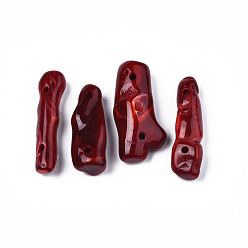 Dark Red Acrylic Links, Imitation Gemstone Style, Two Tone Color, Nuggets, Dark Red, 35~42x9~21x8~12mm, Hole: 2mm, about 125pcs/500g