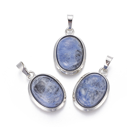 Содалитовое Природные подвески содалитом, с латунной фурнитурой , овальные, платина, 25~26x17~17.5x8~9 мм, отверстие : 8x5 мм