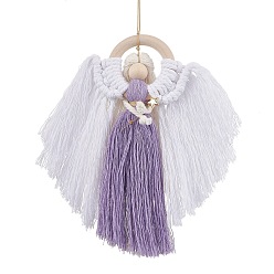 Фиолетовый Подвеска в виде ангела из дерева и хлопковых нитей, Бусины из синтетического гематита и нейлоновая нить для украшения входной двери дома, фиолетовые, 260~270 мм