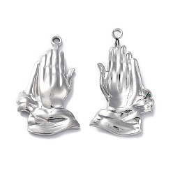 Нержавеющая Сталь Цвет Не тускнеющие 304 подвески из нержавеющей стали, заклинание молящихся рук, цвет нержавеющей стали, 36.5x20x4 мм, отверстие : 2.2 мм