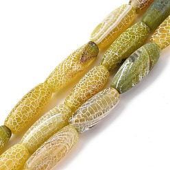 (932FM) Темно-синий аква-матовый с подкладкой Естественные выветрившиеся агатовые бусины, окрашенная и подогревом, овальные, темно-золотистые, 23.5~32.5x8~13 мм, отверстие : 2 мм, около 13 шт / нитка, 14.57''~15.55'' (37~39.5 см)