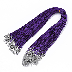 Indigo Waxed Cotton Cord Necklace Making, with Alloy Lobster Claw Clasps and Iron End Chains, Platinum, Indigo, 17.4 inch(44cm), 1.5mm