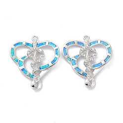Real Platinum Plated Eco-friendly Brass Micro Pave Clear Cubic Zirconia Pendants, with Synthetic Opal, Long-Lasting Plated, Heart with Snake, Real Platinum Plated, 29x25.5x4.5mm, Hole: 1.6mm