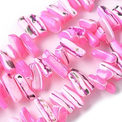 Ярко-Розовый Окрашенные нити натуральных бусин-ракушек трохуса, самородки, ярко-розовый, 9~21x5~7x6~8 мм, отверстие : 1.2 мм, около 54~67 шт / нитка, 14.76~15.24 дюйм (37.5~38.7 см)