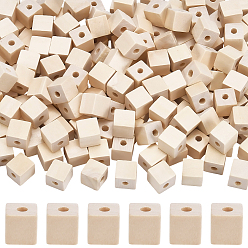 PapayaWhip Wood Beads, Cube, PapayaWhip, 10x10x10mm, Hole: 3mm