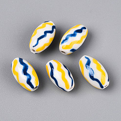 Золотистый Фарфоровые бусины ручной работы, пастельный фарфор, овальные, золотые, 17.5~19x10 мм, отверстие : 1.6~2 мм