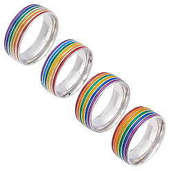 Нержавеющая Сталь Цвет 4 шт 4 стиль гордости кольца для пальцев, цветное полосатое широкое кольцо из нержавеющей стали для женщин, цвет нержавеющей стали, американский размер 6 1/2(16.9мм)~ американский размер 10 1/4(19.9мм), 1 шт / стиль