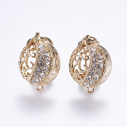 Golden Alloy Rhinestone Stud Earring Findings, with Loop, Golden, 24x17mm, Hole: 1mm, Pin: 0.7mm