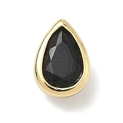 Черный Кабошоны из кубического циркония в форме капли из латуни с микропаве, стойки покрытие, долговечный, без свинца и без кадмия, реальный 18 k позолоченный, чёрные, 7.5x5x3 мм