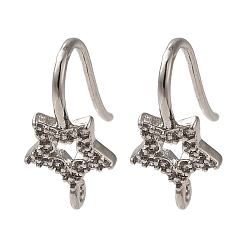 Платина Стойка покрытие латунь микропаве прозрачный кубический цирконий крючки для сережек, провод уха, долговечный, без свинца и без кадмия, звезда, платина, 16x8x8.5 мм, отверстие : 1 мм, штифты : 1 мм