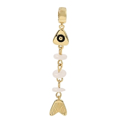 Gemstone Brass Pave Cubic Zirconia Clear Cubic Zirconia & Natural White Jade & Enamel European Dangle Charms, Large Hole Charms, Fish, Rack Plating, Long-Lasting Plated, Cadmium Free & Lead Free, Real 18K Gold Plated, 54.5mm, Hole: 5.5mm