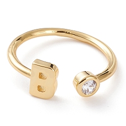 Letter B Латунные кольца из манжеты с прозрачным цирконием, открытые кольца, долговечный, реальный 18 k позолоченный, letter.b, размер США 6, внутренний диаметр: 17 мм