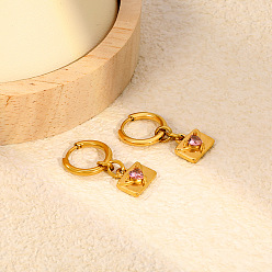 Golden 304 Ohrhänger aus Edelstahl mit Mikropavé-Fassung und Zirkonia für Damen, Umschlag, golden, 28 mm