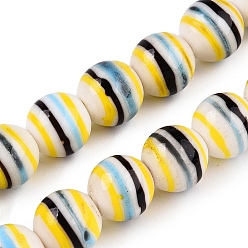Разноцветный Непальские бусины лэмпворк ручной работы, полосатые бусины, круглые, красочный, 15~17 мм, отверстие : 1.6~2 мм, около 43~45 шт / нитка, 25.20~26.18 дюйм (64~66.5 см)