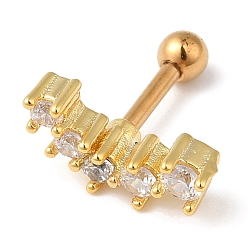 Золотой Латунное изогнутое кольцо с фианитами, 316 пирсинг из нержавеющей стали, золотые, 11.5x5 мм