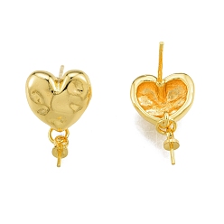 Real 18K Gold Plated Brass Stud Earring Findings, with 925 Sterling Silver Pins, for Half Drilled Bead, Heart, Real 18K Gold Plated, 19.5mm, Pin: 0.8mm and 0.6mm(for half drilled bead)
