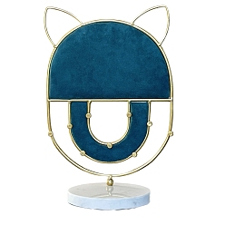 чирок Подставка для хранения сережек из железа в виде кошачьих ушей, держатель для ожерелий на мраморной основе, подставки для хранения ювелирных изделий, зелено-синие, 20x12x29 см