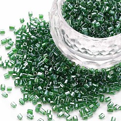 Green Glass Bugle Beads, Transparent Colours Luster, Green, 2.5~3x2mm, Hole: 0.9mm, about 15000pcs/pound