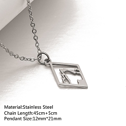 Rhombus Не тускнеющие 201 ожерелья с подвесками из нержавеющей стали, ожерелья-цепочки для женщин, цвет нержавеющей стали, ромб, 17.72 дюйм (45 см), Кулон : 21x12 мм