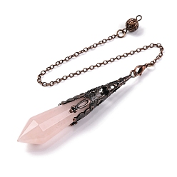 Розовый Кварц Большие подвески-маятники из натурального розового кварца с заостренным лозоходством, без свинца и без кадмия, С латунными красными медными тонами, шестиугольный конус, 265 мм, отверстие : 2 мм