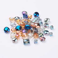 Mixed Color Electroplate Glass Beads, Faceted, Mixed Shapes, Mixed Color, 7~16x7~16x7~10mm, Hole: 1~2mm