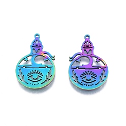 Rainbow Color Ионное покрытие (ip) 201 кулон из нержавеющей стали, полые прелести, бутылка с глазком, Радуга цветов, 30x19.5x1.5 мм, отверстие : 1.4 мм