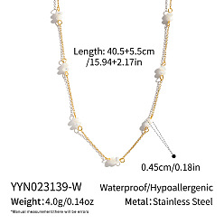 Белый Минималистичные колье из натуральных камней в форме ронделей, украшенные бусинами и цепочками из нержавеющей стали., реальный 304 k позолоченный, белые, 18 дюйм (15.94 см)