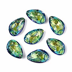 Желто-Зеленый 112 брелоки из гальванического стекла, слеза, граненые, желто-зеленый, 18x11.5x5.5 мм, отверстие : 1.8 мм