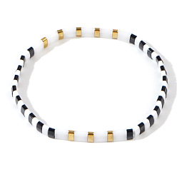 Черный Браслеты из стеклянных бусин в богемном стиле для женщин и мужчин, прямоугольные, чёрные